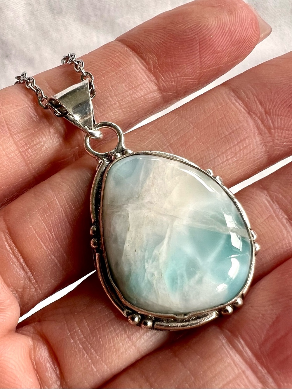 925 Calming Caribbean Larimar Pendant Necklace - Picture 6 of 9